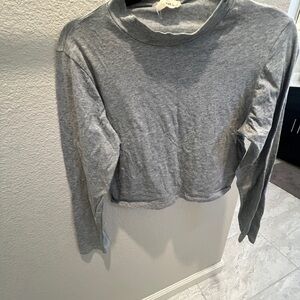 Wet Seal Gray Long Sleeve Crop Tee with Mandarin Collar